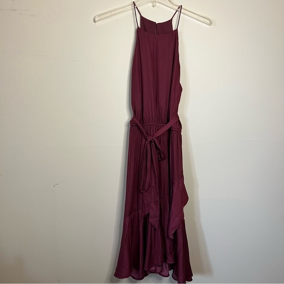 LOFT Garnet Red Flounce Midi Halter Dress Size Medium - Picture 3 of 16